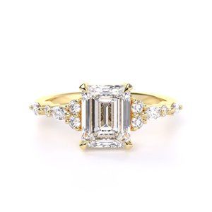 14K Yellow Gold 3 CT Moissanite GRA Certified Center Stone D Color, VVS1